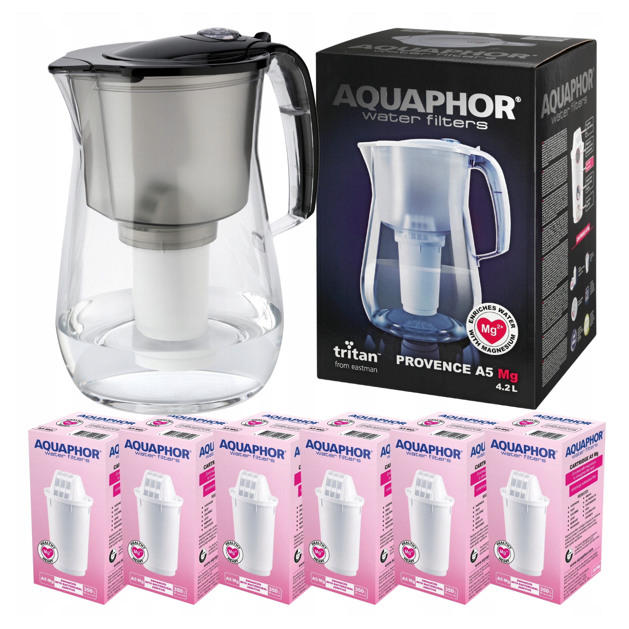 Filtrační Konvice na vodu Aquaphor Provence 4,2L Černá 6 filtrů A5 Mg