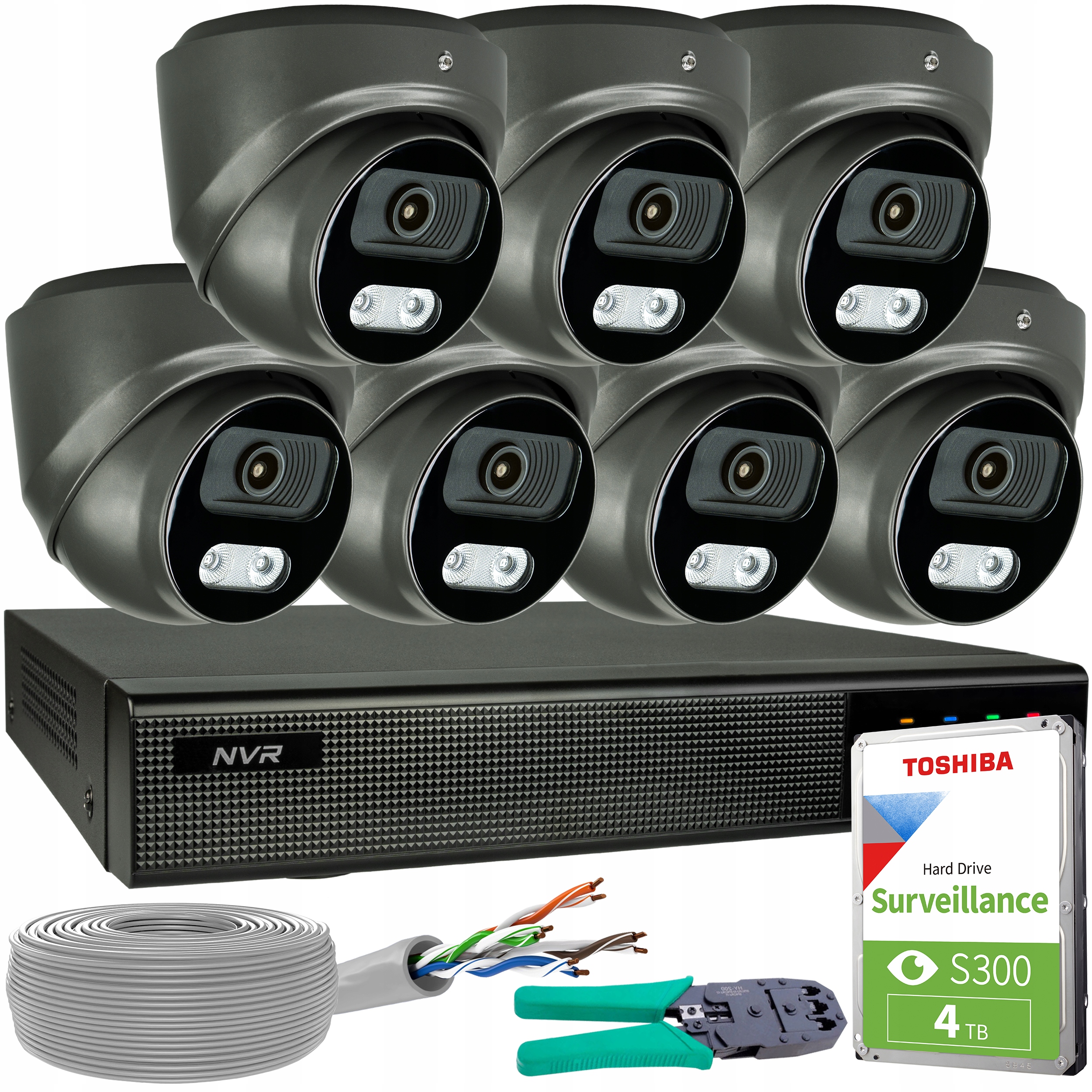 Sada 7 kamer Grafitová Ip 8MP 4K Poe Detekce lidí a vozidel Hdd 4TB