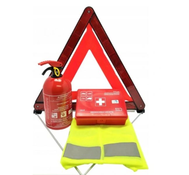 ZESTAW GAŚNICA APTECZKA TRÓJKĄT KAMIZELKA DO AUTA