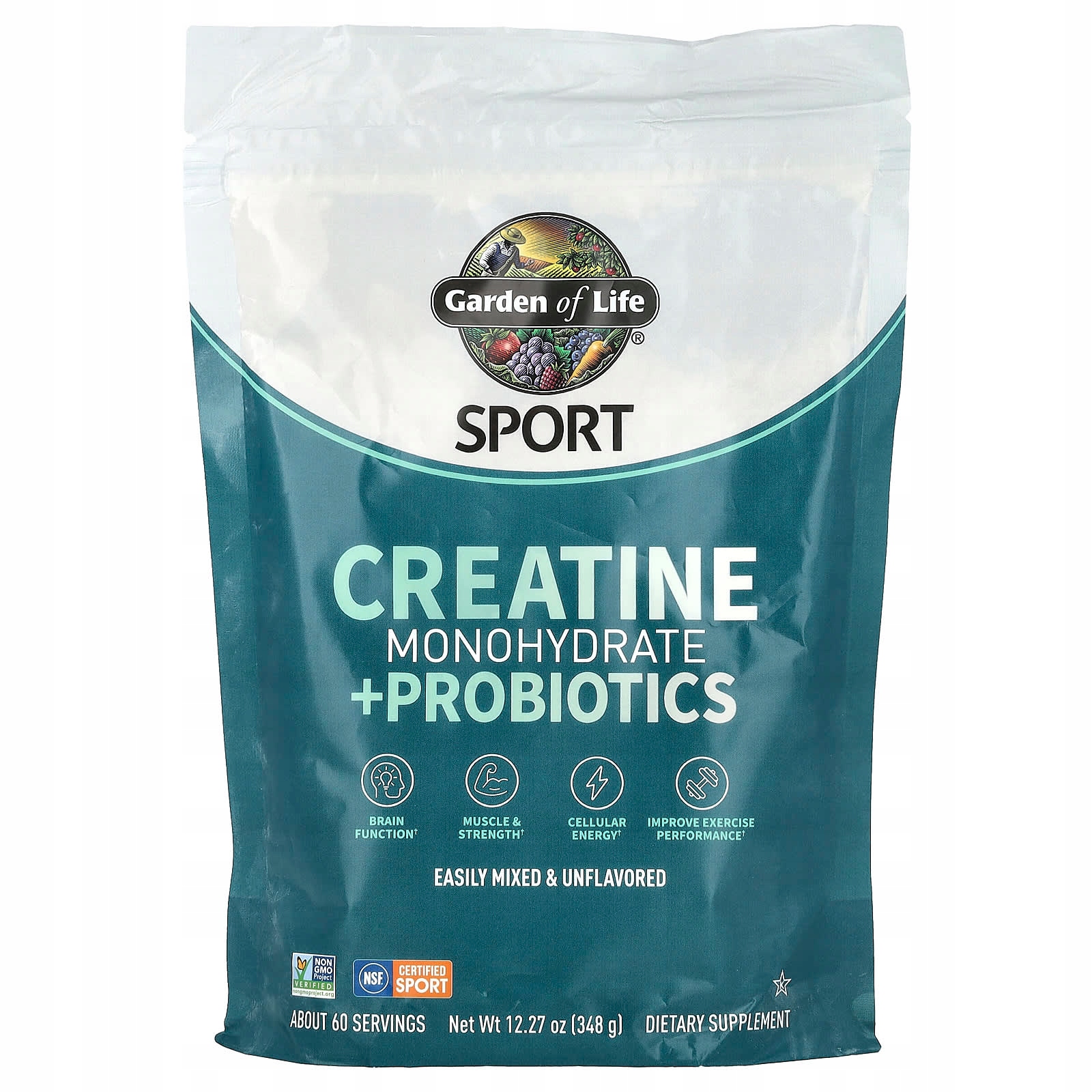 Garden of Life, Sport, monohydrát kreatinu probiotika, bez příchuti, 348 g