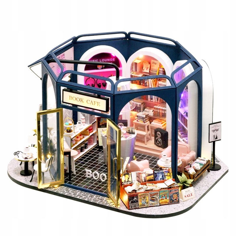 

Składany Malowany Domek Diy Księgarnia Led