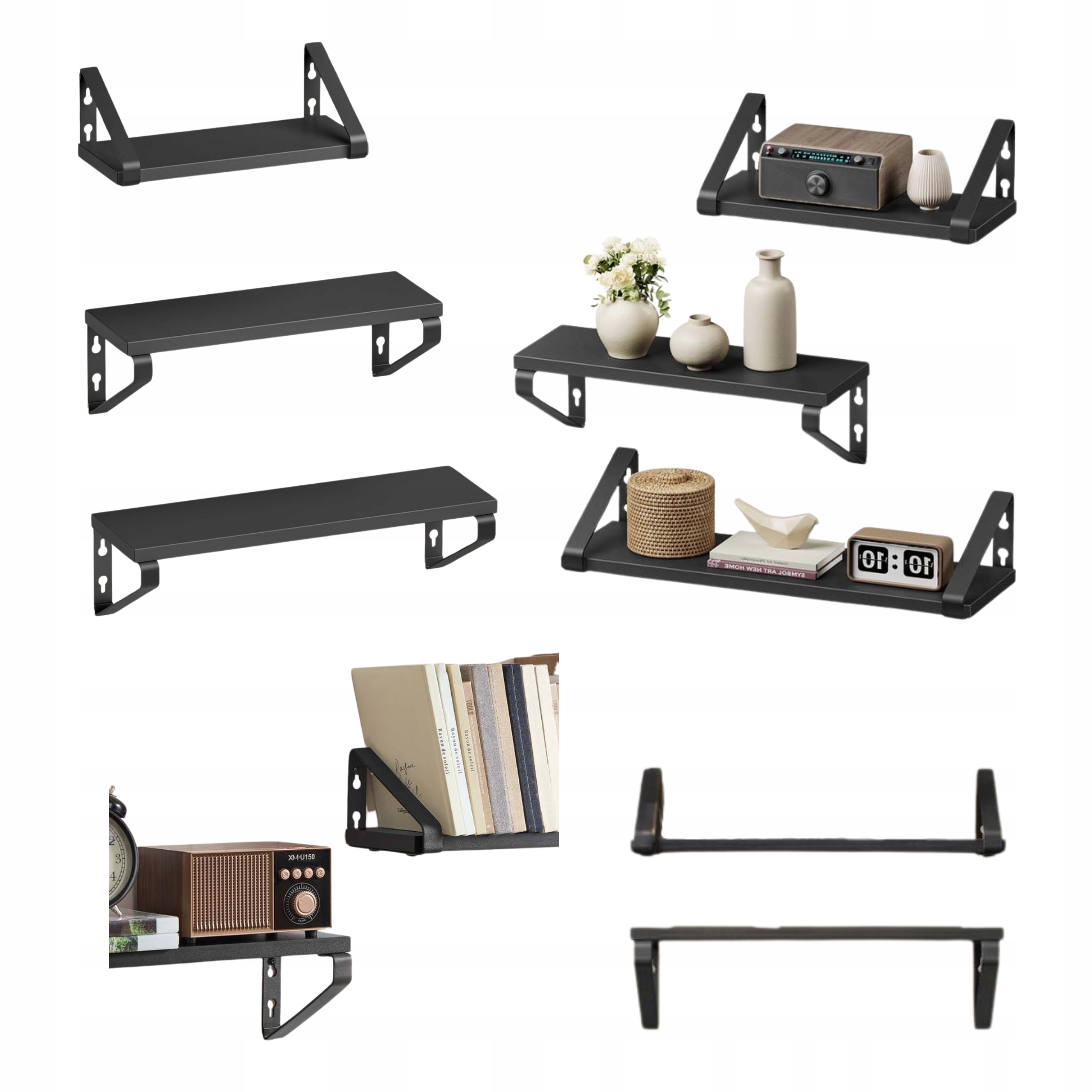 Vasagle Sada 3 Polic Černá Matná Moderní Plovoucí Regály