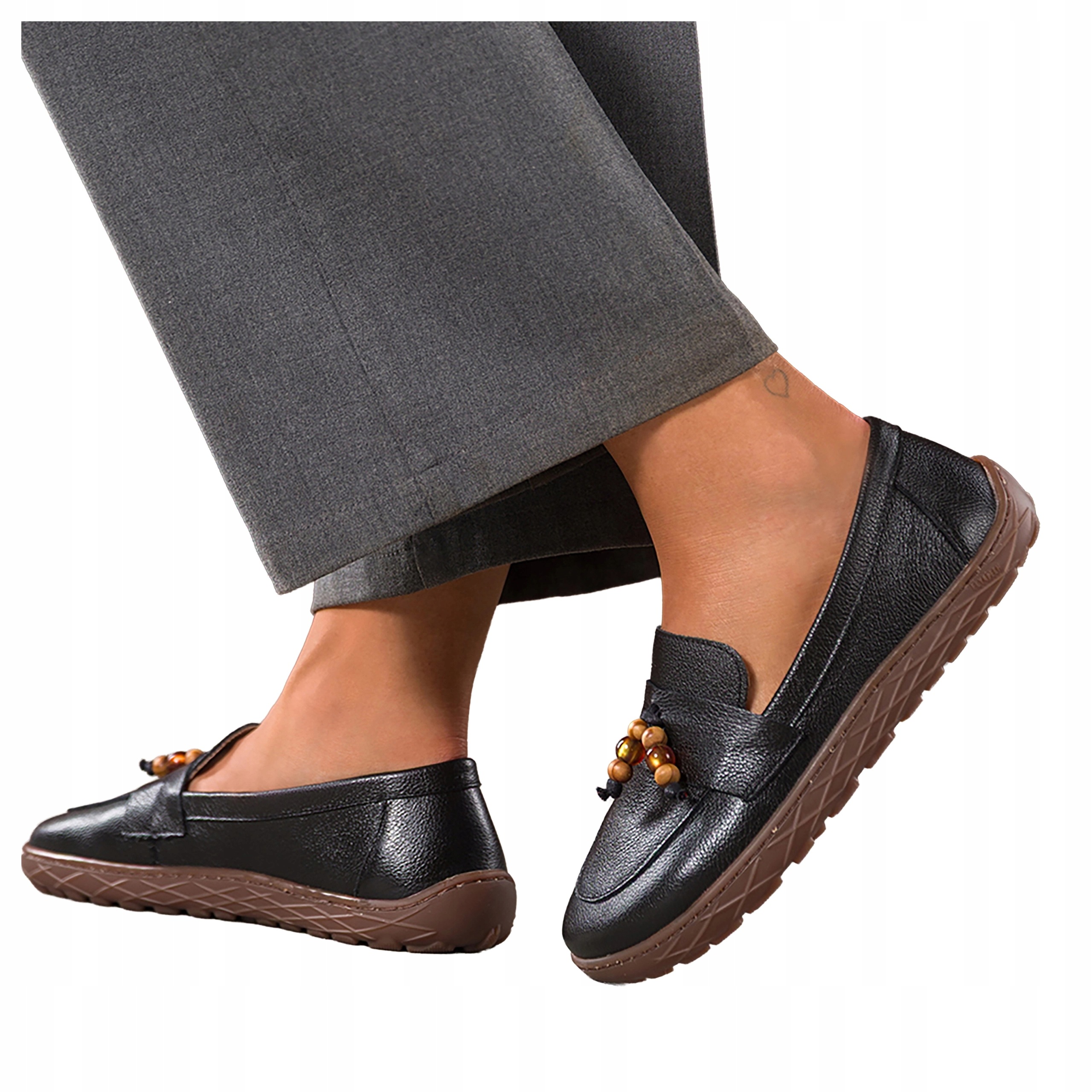 Černé dámské Mokasíny Modne Barefoot s koženými korálky Polské vel. 36