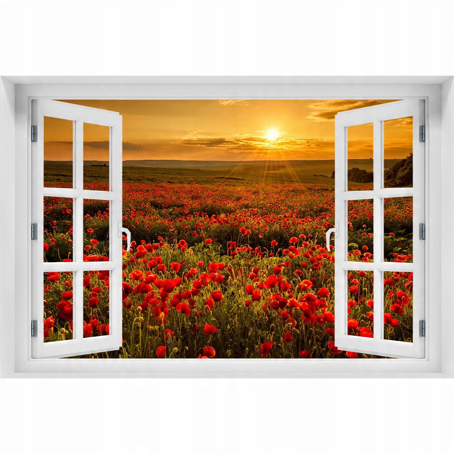 

Naklejka Fototapeta 3D Okno widok Pole maków 90x60