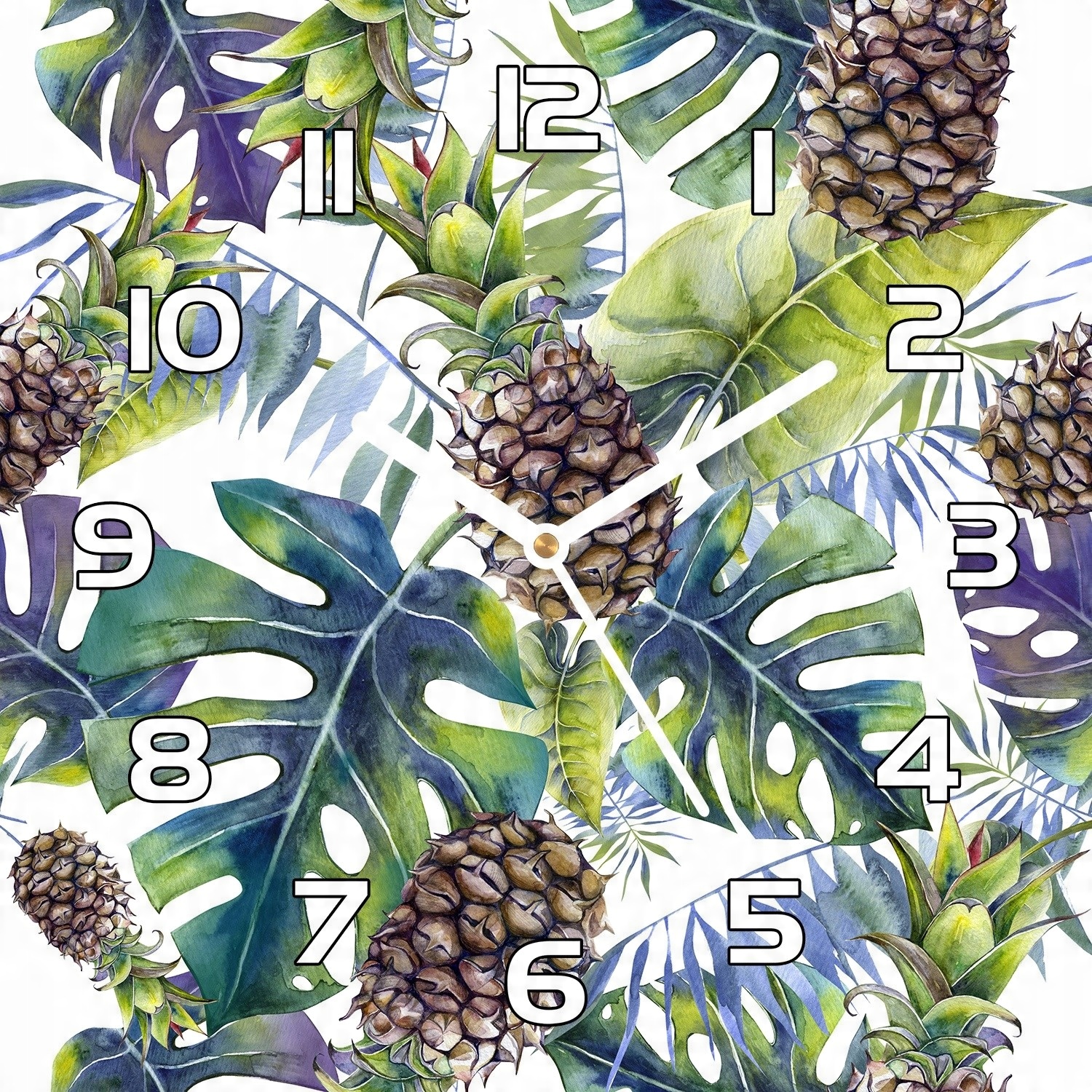 

Nowoczesny zegar szklany Tropikalny ananas 30x30cm