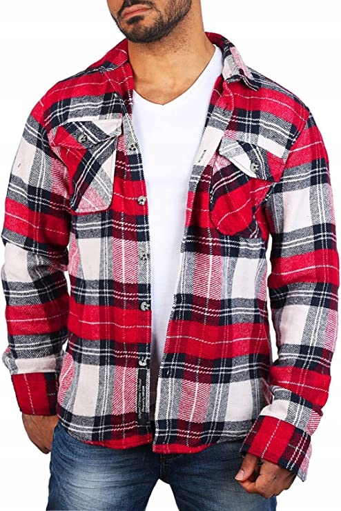 

Flanelowa Koszula W Kratę Gruba Kieszonki XL