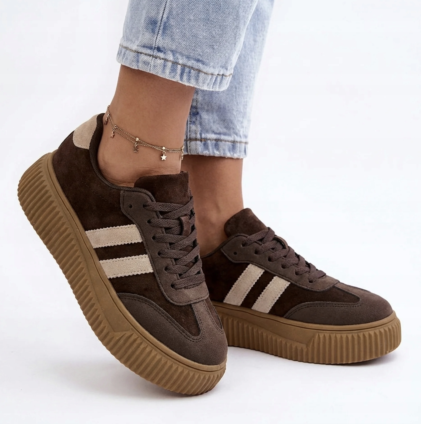 Czekoladowe Sneakersy Półbuty Damskie Na Platformie BL626 Brązowe Lekkie 40