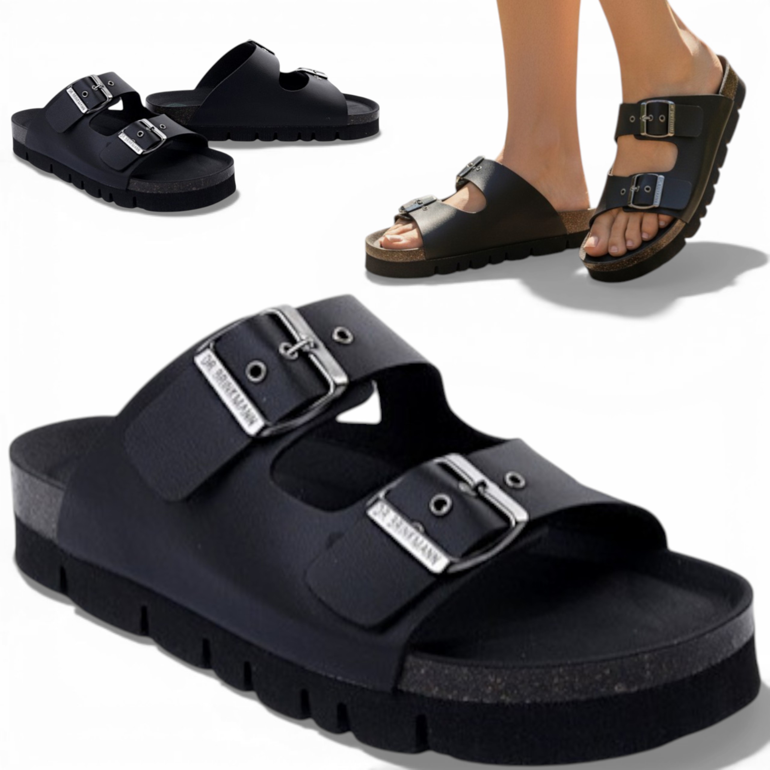 Nazouváky Dr.BRINKMANN 38 s přezkami, elegantní, pohodlné, zasouvací, černé