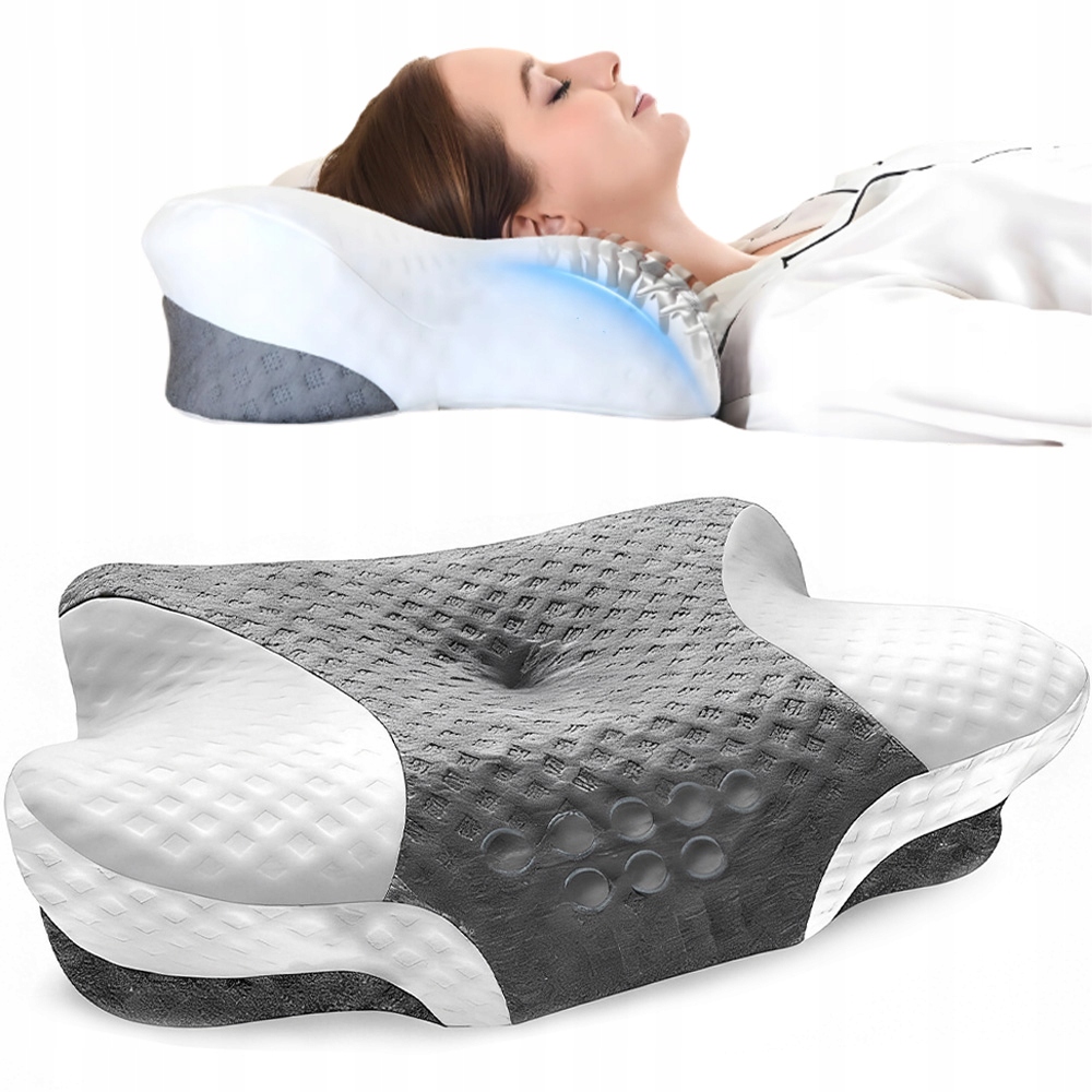 Poduszka Z Pianki Memory Ortopedyczna Na Ból Szyi Do Spania Szaro Biała