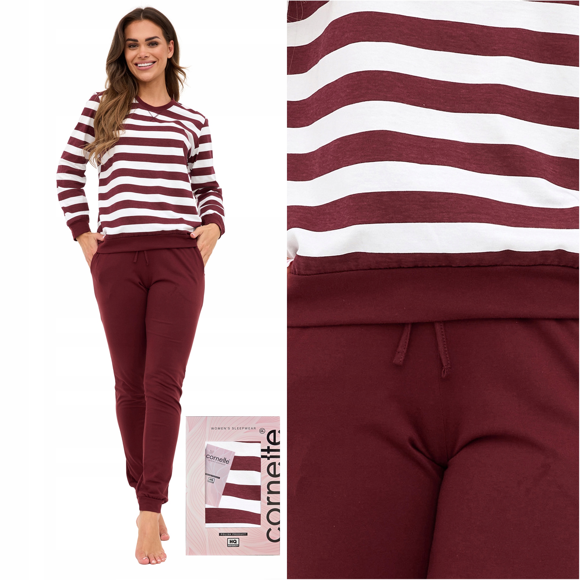 Piżama damska bawełniana dwuczęściowa Cornette 635/468 Molly bordowa L
