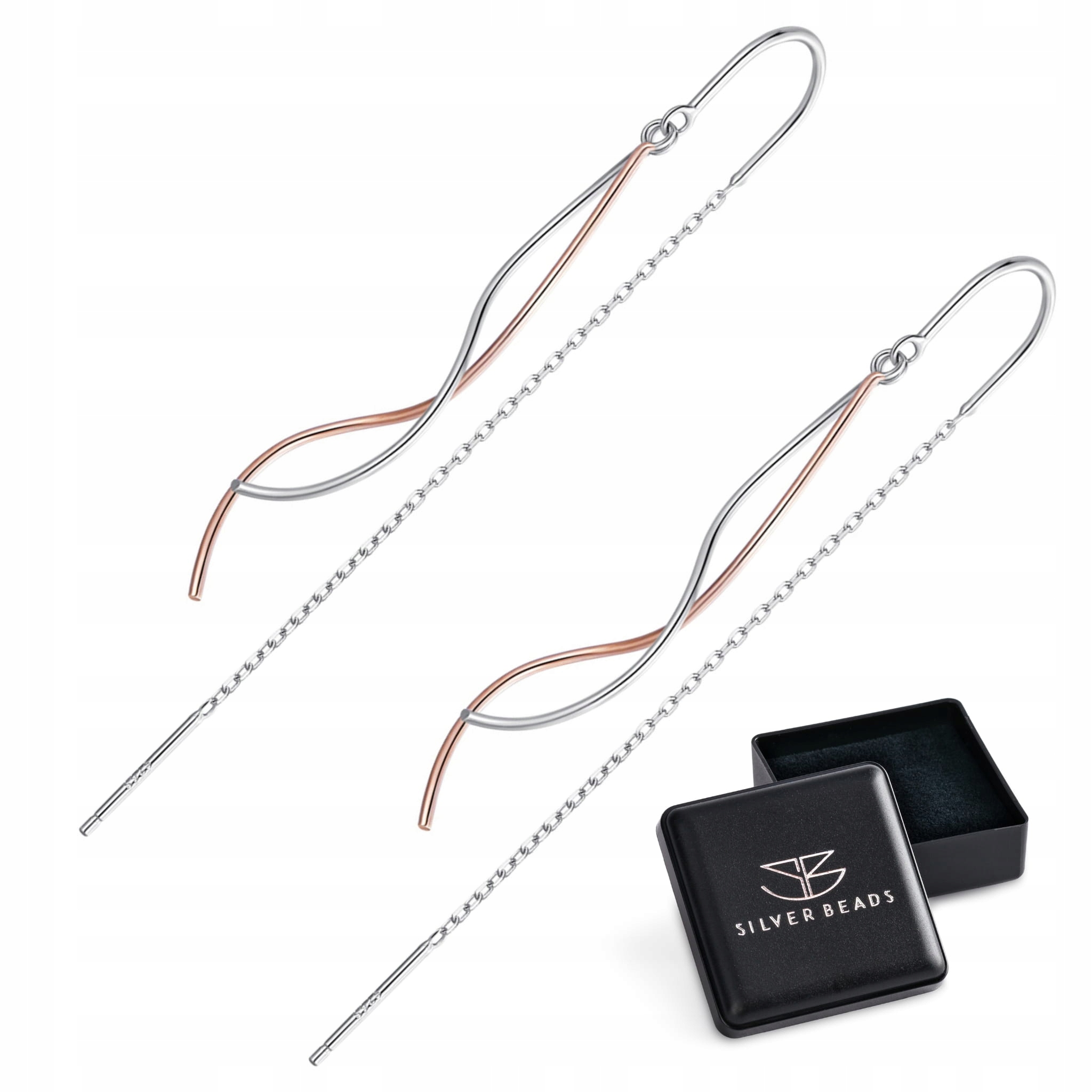 K377 Ruszające się srebrne i pozłacane fale kolczyki przewlekane