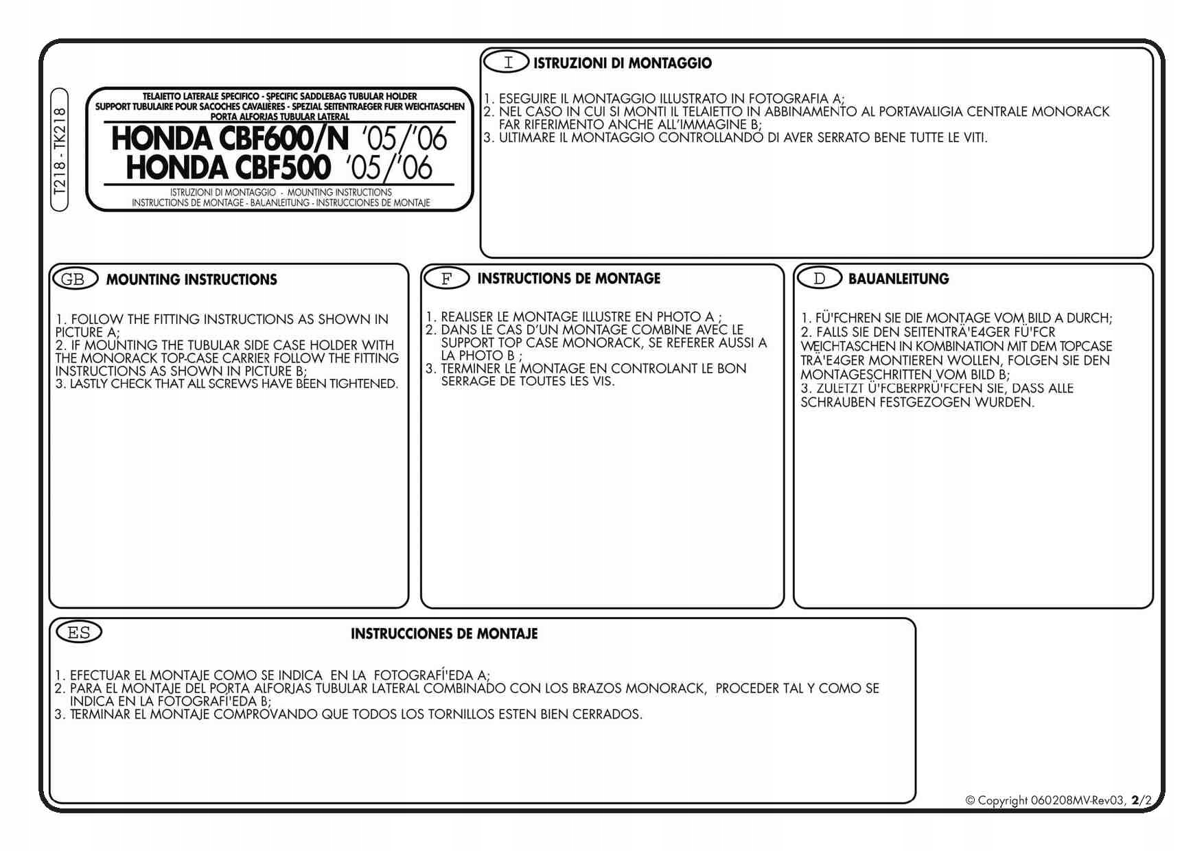 Stelaż pod sakwy Kappa HONDA CBF500,600,1000, TK21 Producent Kappa