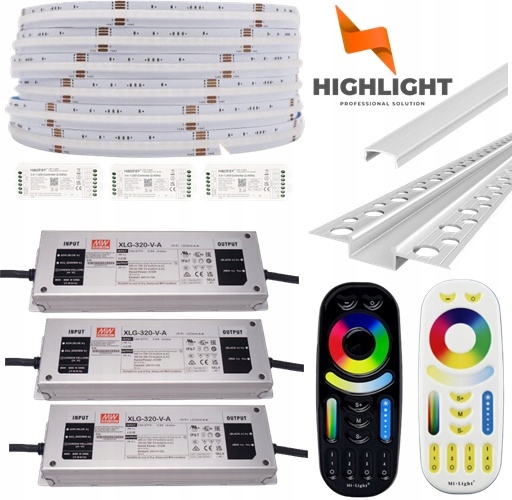 50m Sada Cob Led pásik Rgbw 16W/24V IP65 Profil GK6-3 mliečne tienidlo C1