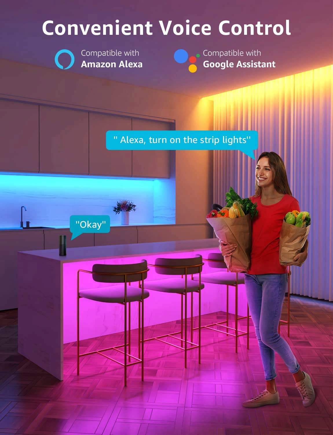 LE Inteligentna Taśma LED 5M RGB IP65, Alexa i Google Home kompatybilna — miniatura 2