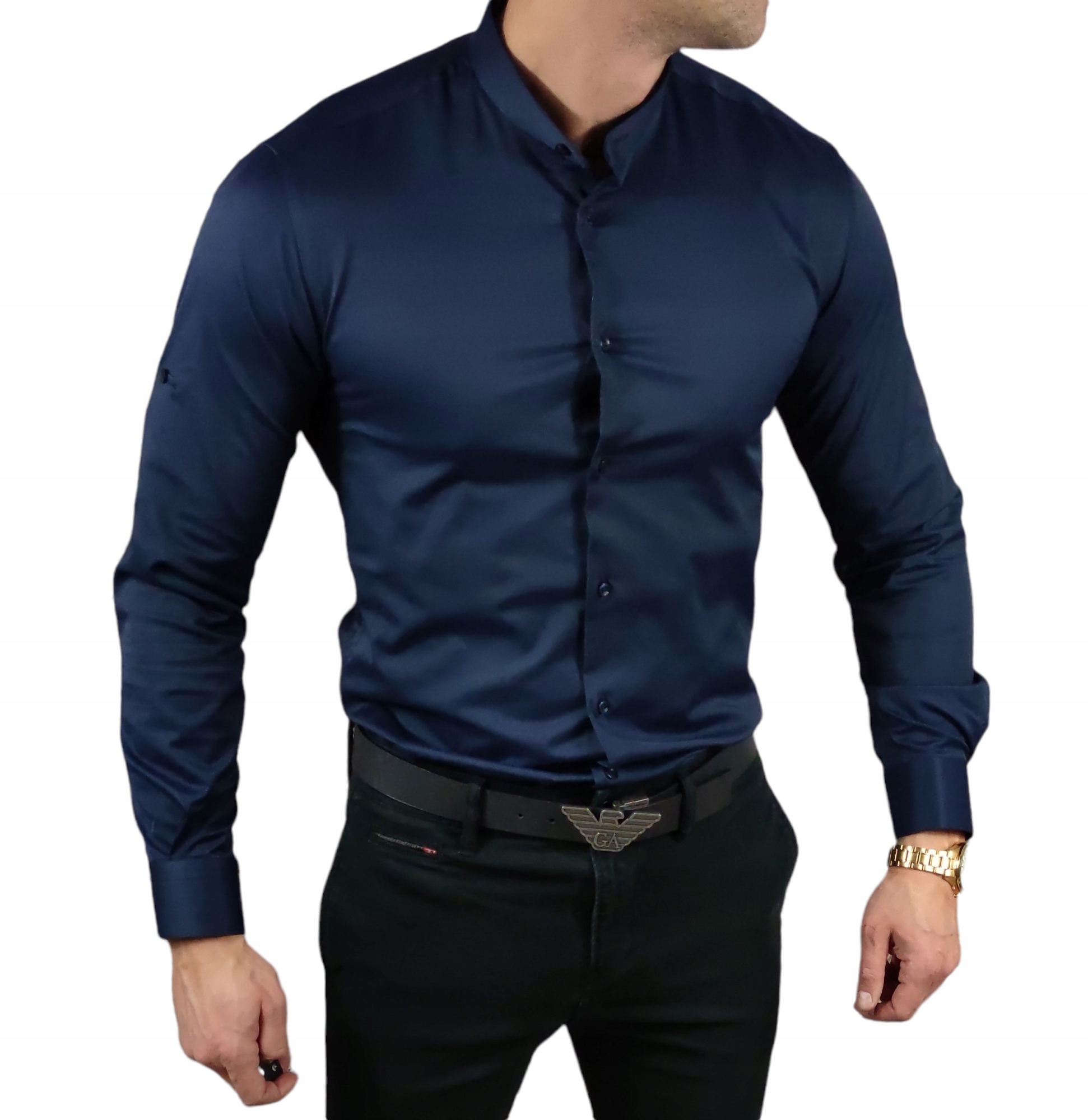 elegantní košile se stojáčkem slim fit, tmavě modrá ESP013 S