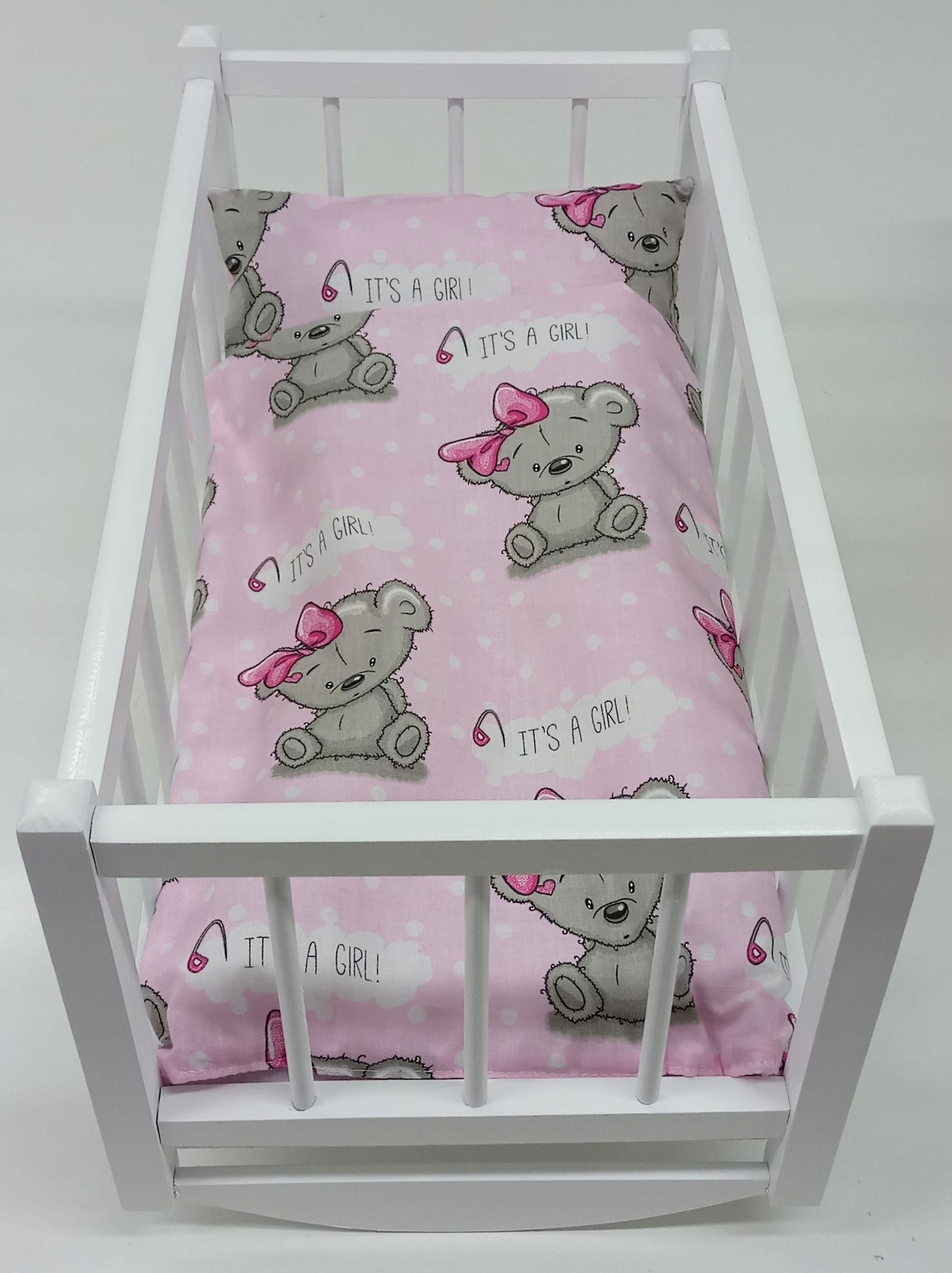 

Kołyska Drewniana dla lalek Pościel 3elementy