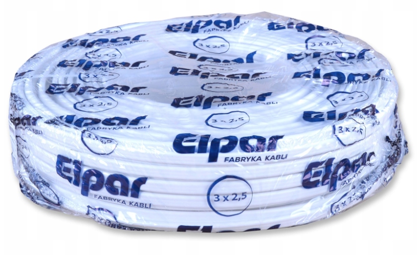 Przewód YDYp 3x2,5 450/750V drut płaski biały Elpar Krążek 50 Metrów
