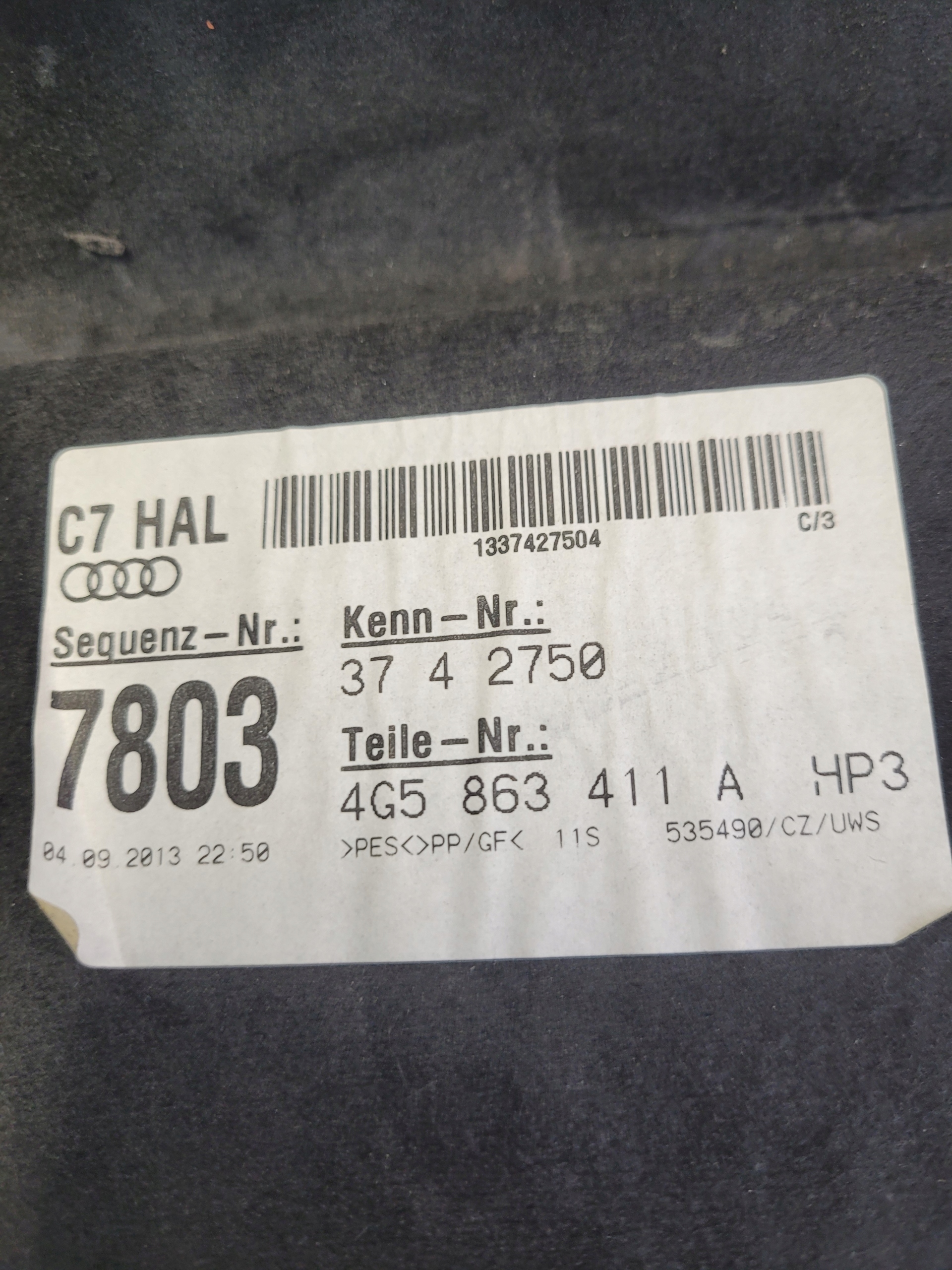 ABDECKUNG, HUTABLAGE HINTEN HECK AUDI A6 C7 SEDAN 4G5863411A