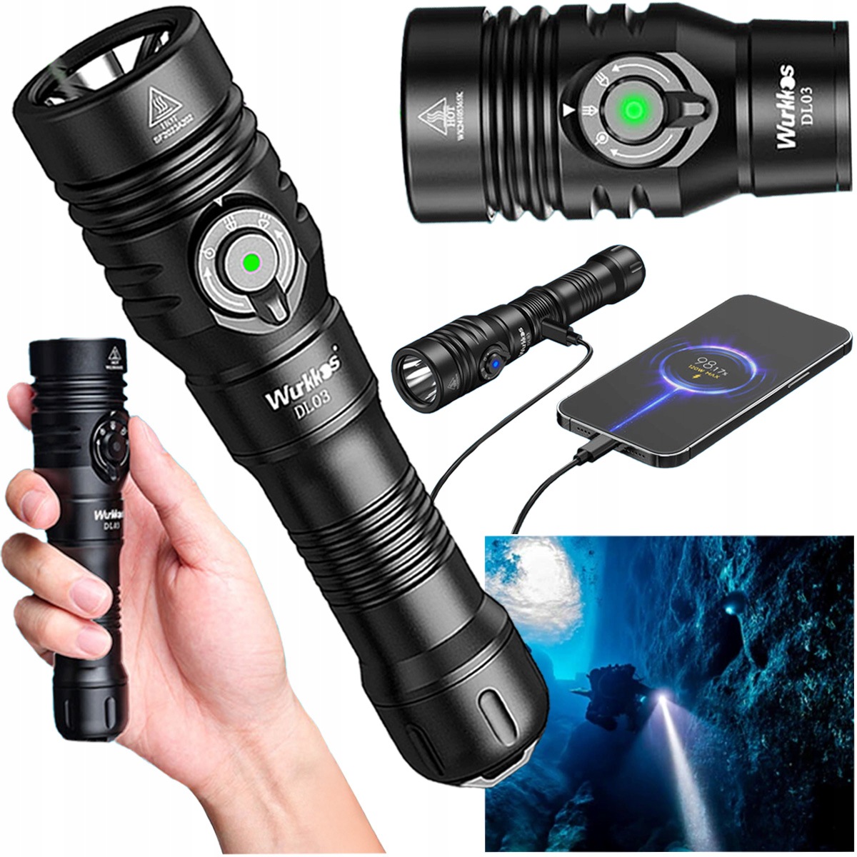 Latarka Nurkowa z laserem Wurkkos DL03 do nurkowania IP68 100m 2800 lm