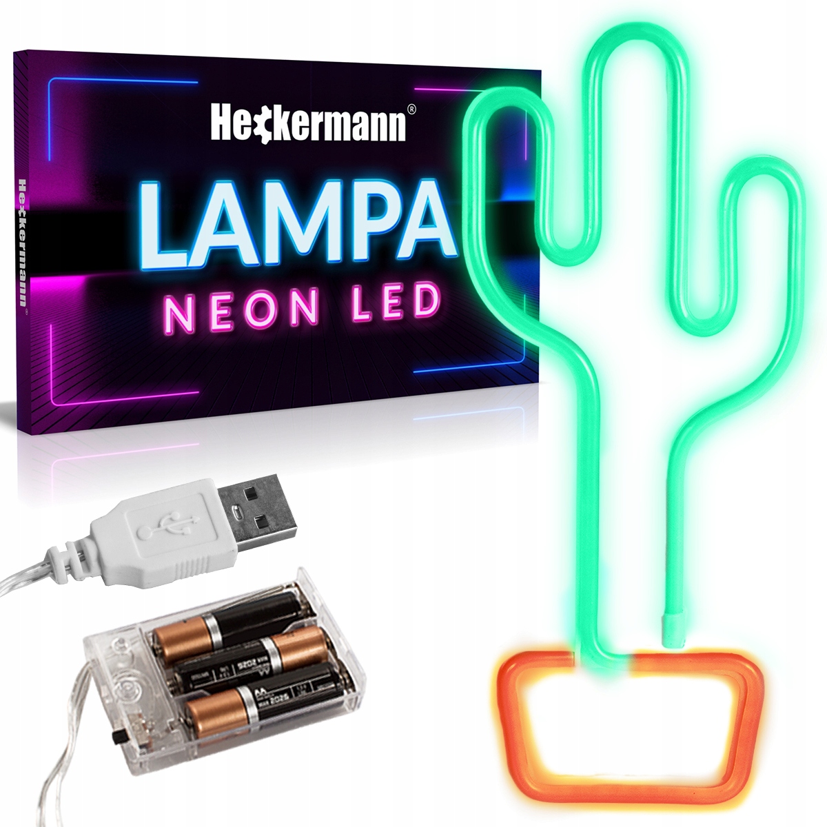 

Neon Led Wiszący Lampka Ścienna Kaktus Usb 3xAA