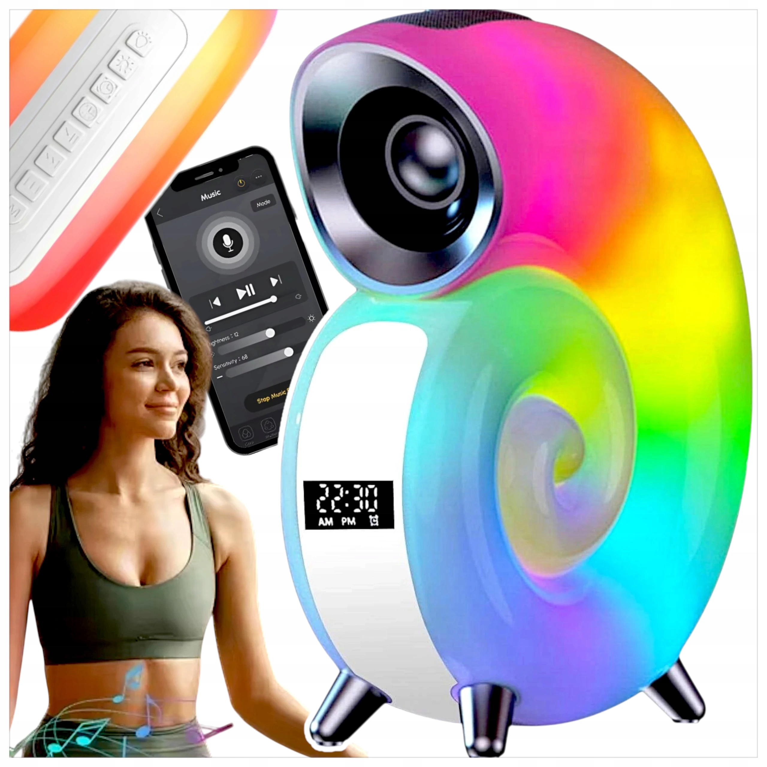 Noční Lampa Led Hlemýžď Rgb Bluetooth Hodiny Rádio Reproduktor Aplikace