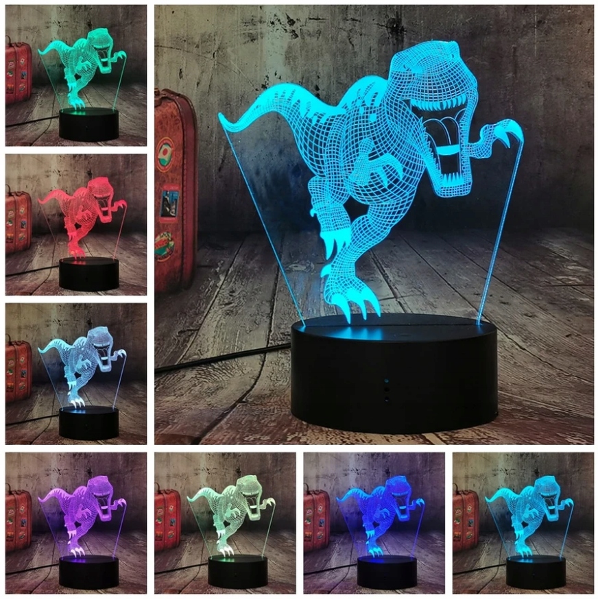 Lampka 3D LED DINOZAUR T-REX USB/BATERIE + PILOT Marka bez marki