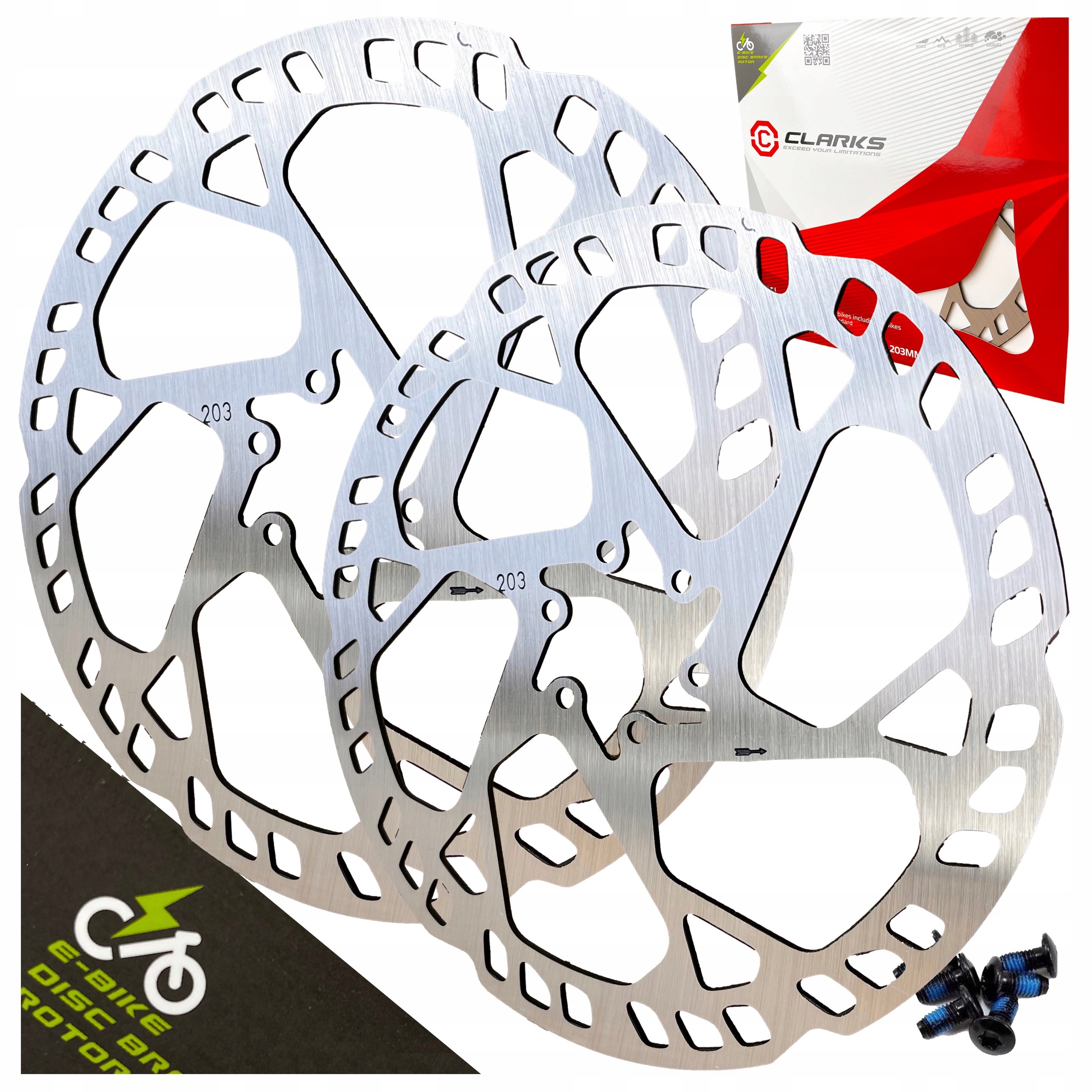 Rowerowe Tarcze Hamulcowe Ebike 203 Clarks SL-01 Grubość 2.3 6-śrub 2 szt