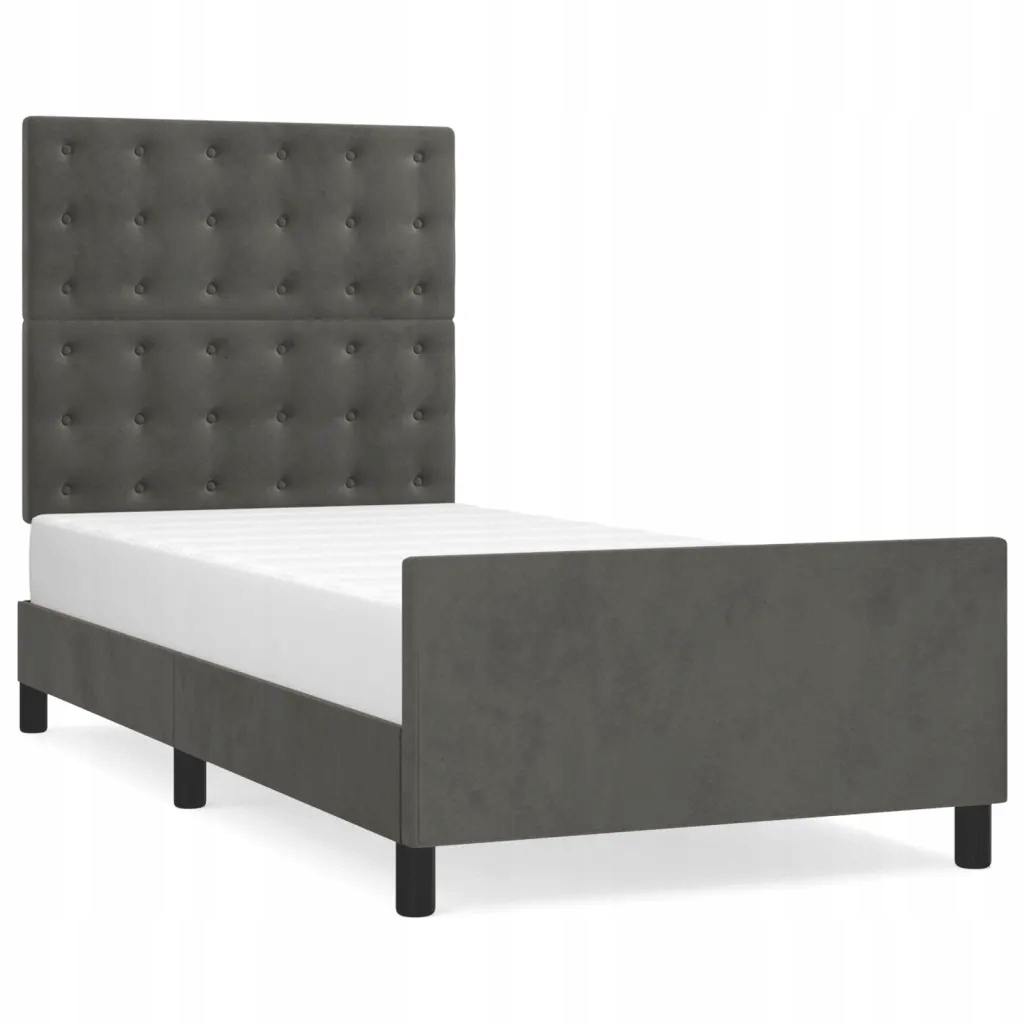 Rám postele s čelem sametový, tmavě šedý 203x93x118/128 cm