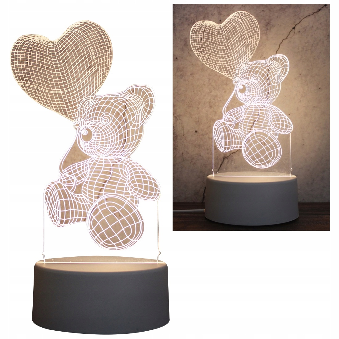 

Lampka Led Nocna 3D Miś z serduszkiem