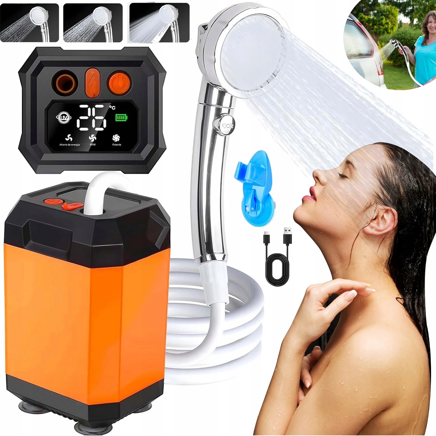 Přenosná Sprcha S Baterií 5400 Mah Pro Cestování Na Výletech A Na Pláži