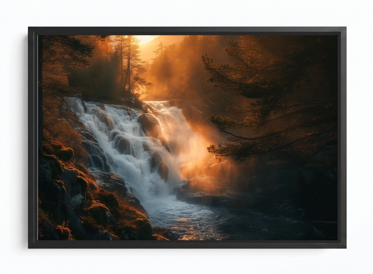 Obraz Rám Americká Krajina Les Vodopád Slunce Příroda 60x40