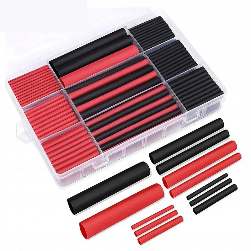 KOSZULKI RURKI TERMOKURCZLIWE Z KLEJEM CZARNE CZERWONE ZESTAW 270 SZT