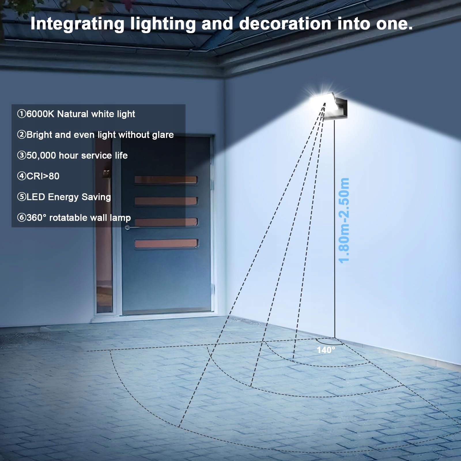 KINGWEN Nowoczesna Lampa Ścienna LED Zewnętrzna 40W IP65 Czarna 6000K — miniatura 6