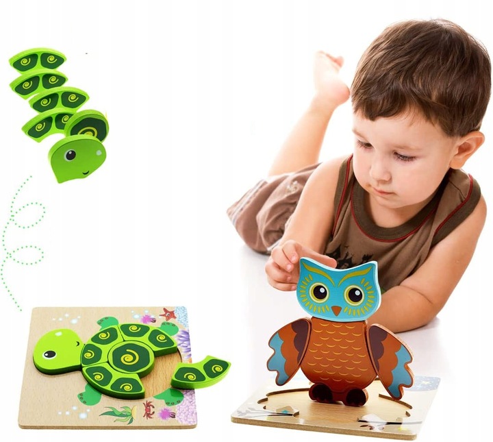 PUZZLE DREWNIANE EDUKACYJNE UKŁADANKA 3D SŁÓŃ Marka NELINO