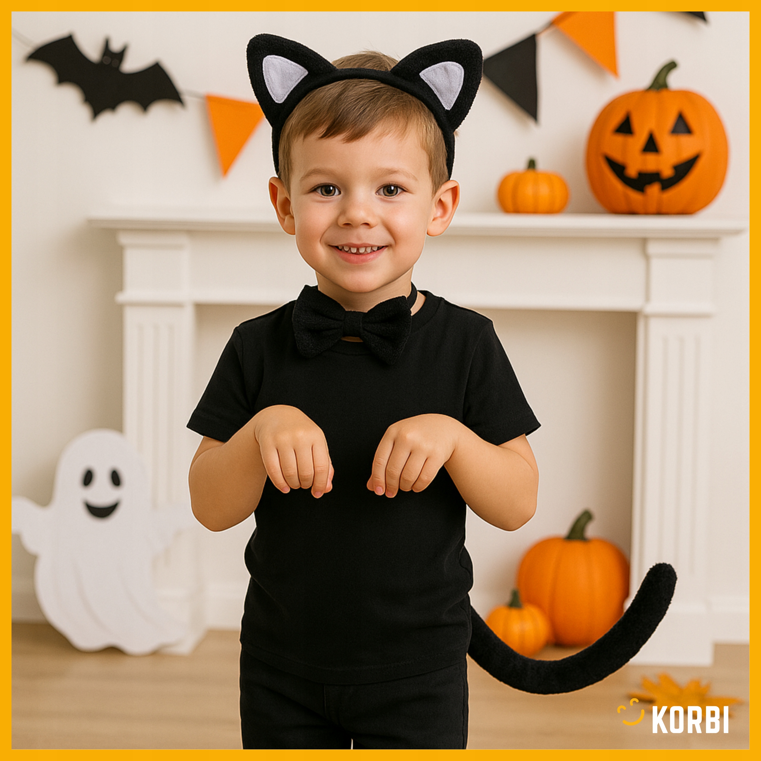 STRÓJ KOTA USZY OGON ZESTAW DODATEK DO STROJU KOTEK 3SZT HALLOWEEN KARNAWAŁ Model Korbi ZESTAW KOTA OPASKA KOKARDKA I OGONEK