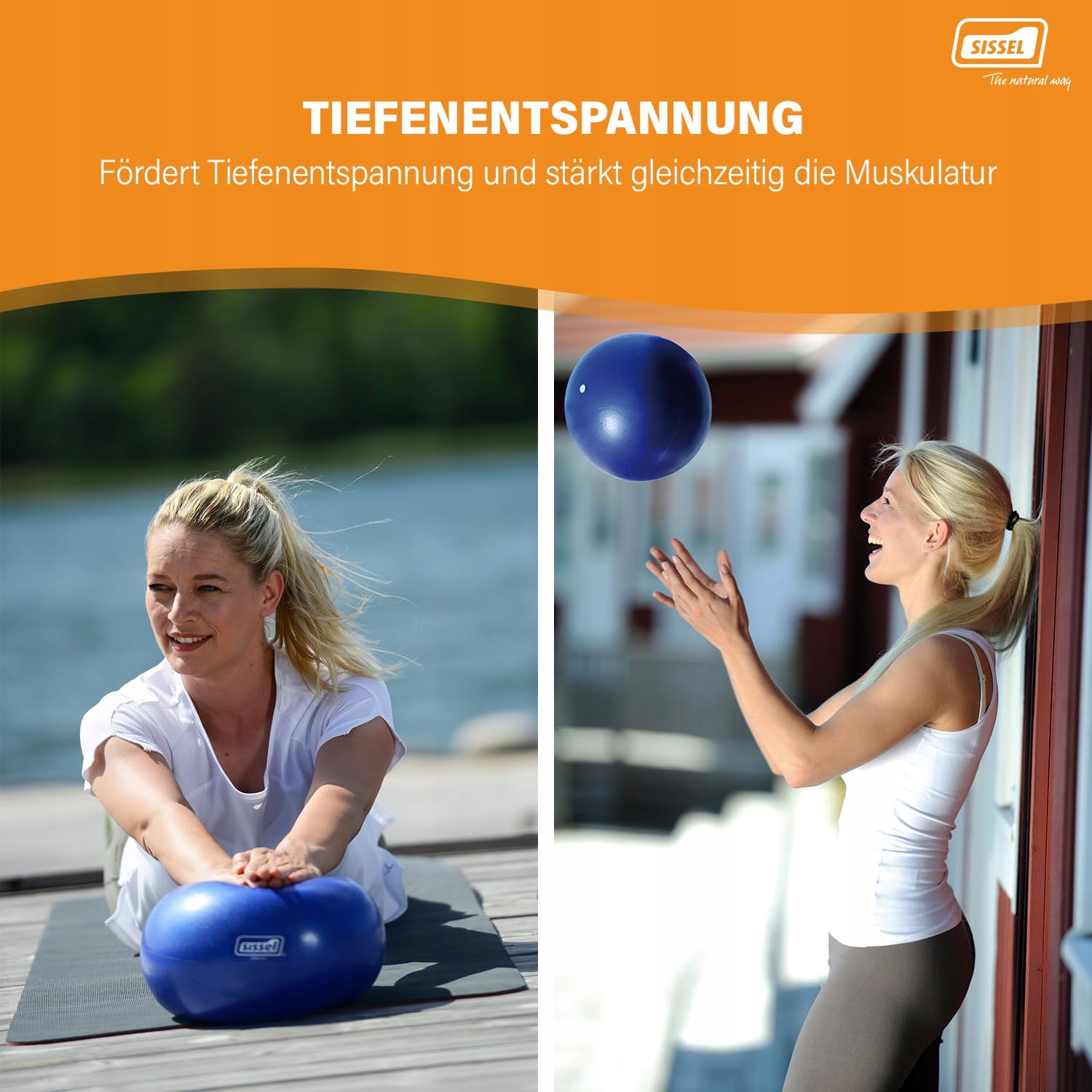SISSEL Pilates Piłka Soft Niebieska 22 cm Bez PVC i Lateksu Do Ćwiczeń — miniatura 4