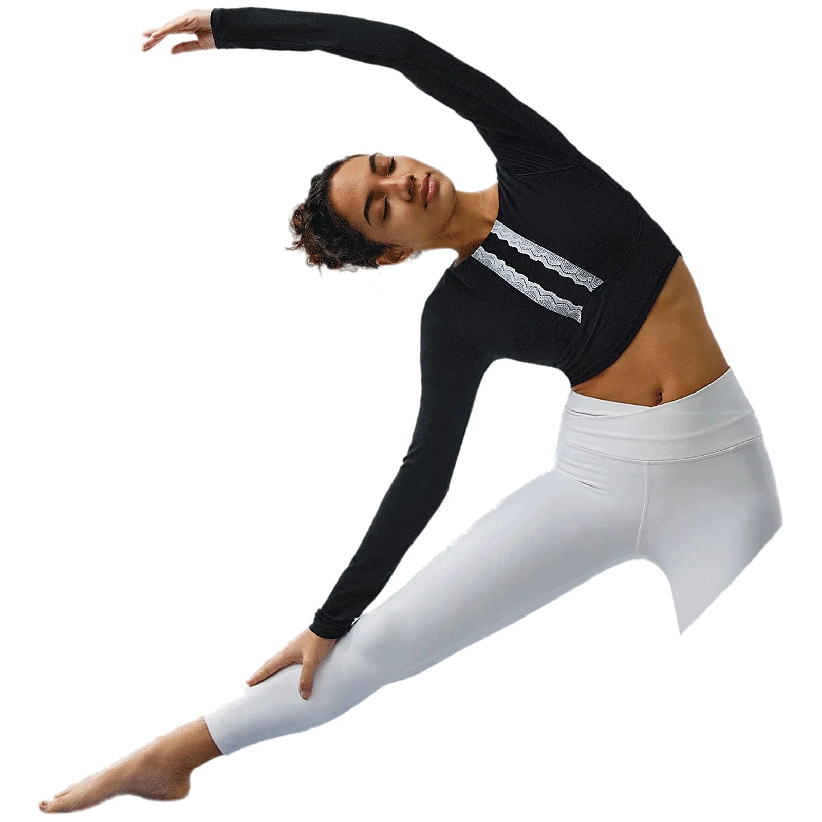 Top Crop Top Czarno-biały Długi Rękaw Do Ćwiczeń S 36