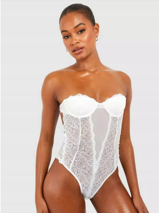 M5C118 BOOHOO BODY DAMSKIE Z GORSETEM KORONKA L