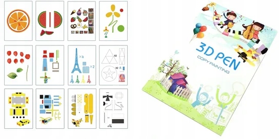 KSIĄŻKA Z SZABLONAMI DO DŁUGOPISU 3D 16 STRON Wiek dziecka 3 lata +