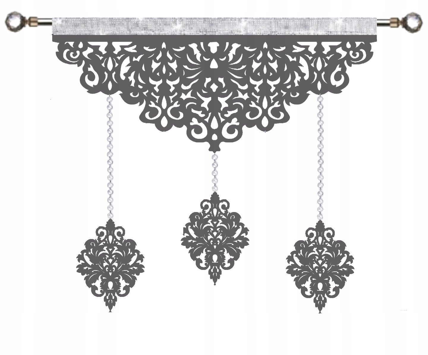 Firana nowoczesna Ekran ażur Girlanda z kryształkami Glamur szary 90 cm