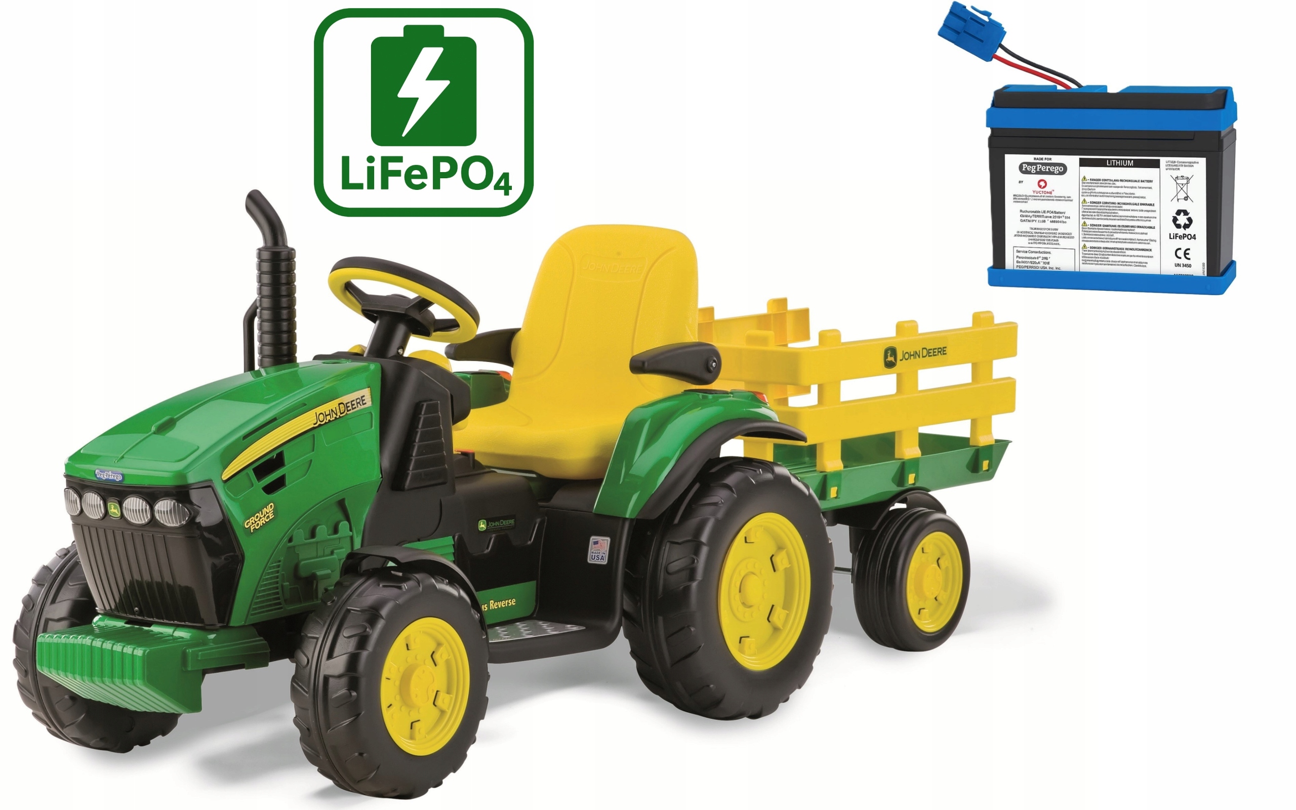 Traktor na Akumulator John Deere Ground Force 12V Peg Perego LiFePO4 litowy