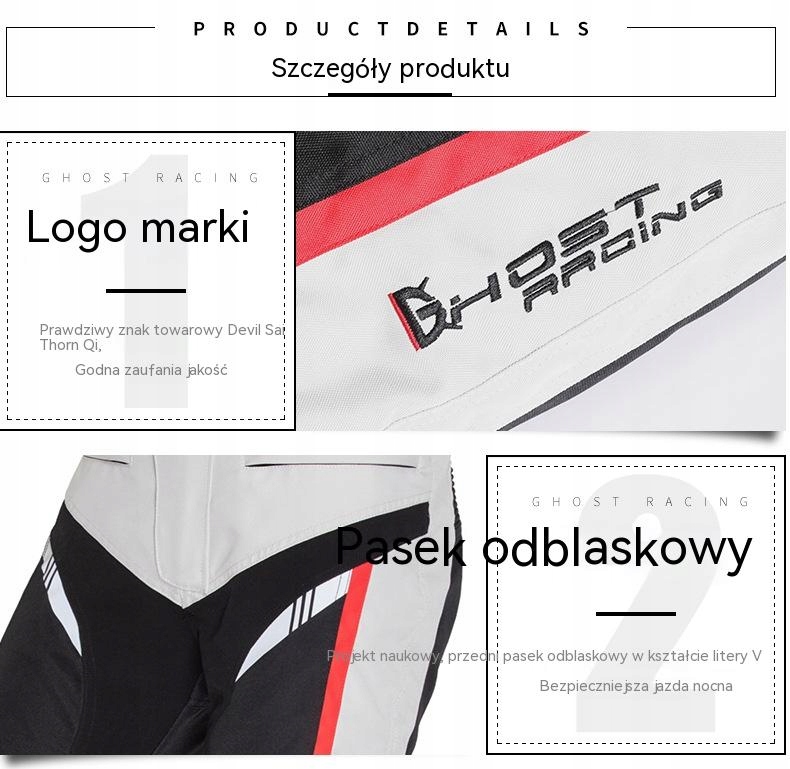 BEZPIECZNY KOMBINEZON MOTOCYKLOWY KURTKA SPODNIE Kolor biały