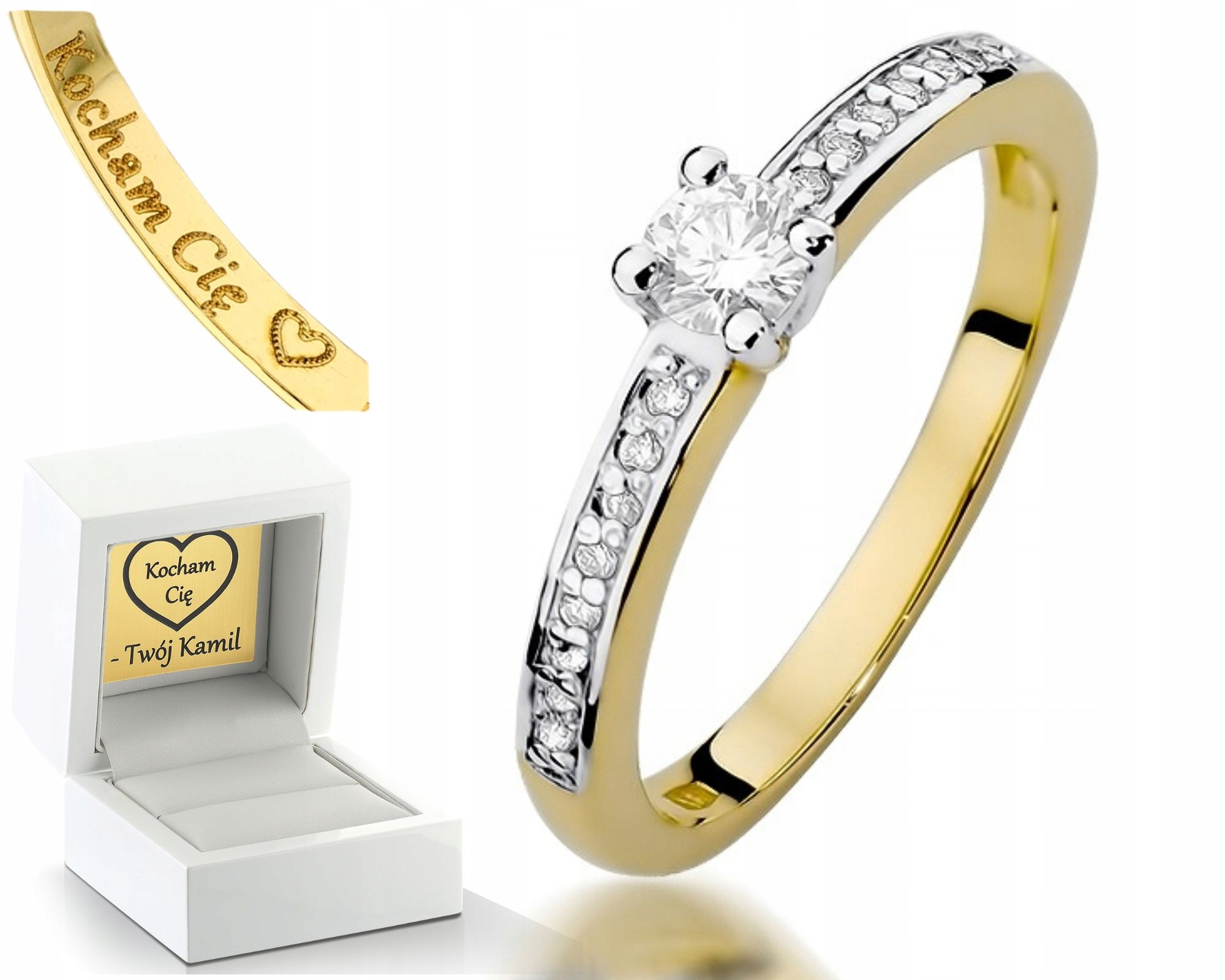 Zlatý Prstýnek S Brilianty 0,28CT 585 Gravírování Pro Ni Jako Dárek