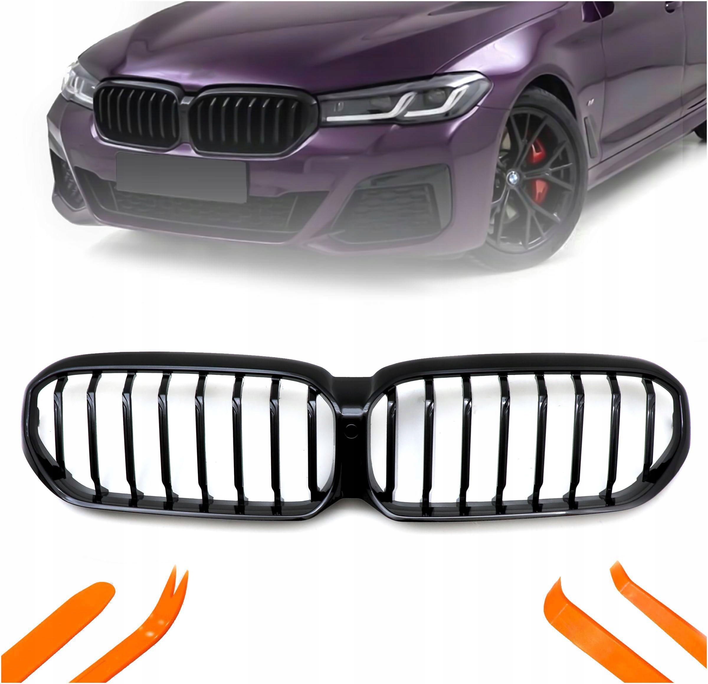 Přední Atrapa Pro Bmw 5 G38 2021-2023, Černý Lesk, 1 Žebro