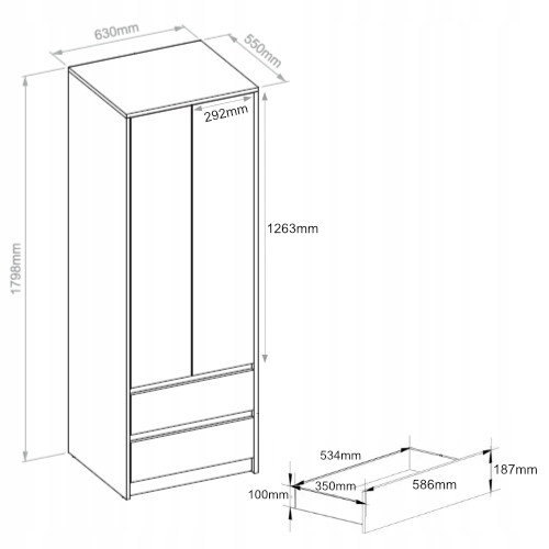 SZAFA MŁODZIEŻOWA BIUROWA 2 SZUFLADY Sonoma B-6 Szerokość mebla 63 cm