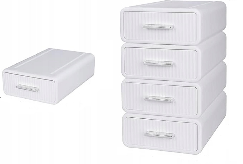 Vinteky 4-balení úložných boxů s zásuvkami, bílá barva