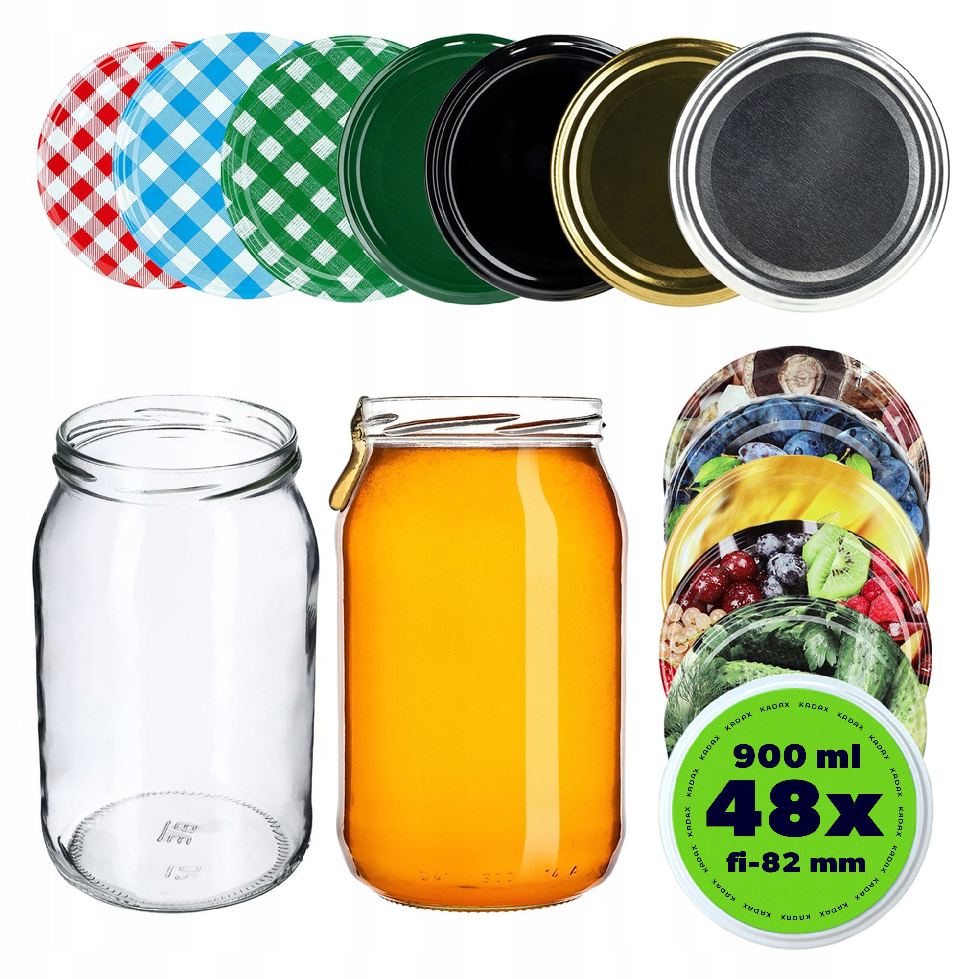 Sklenička 900 ml Sklenice Na Zavařeniny Med Okurky Uzávěry 0,9 l 48 Kusů Fi 82