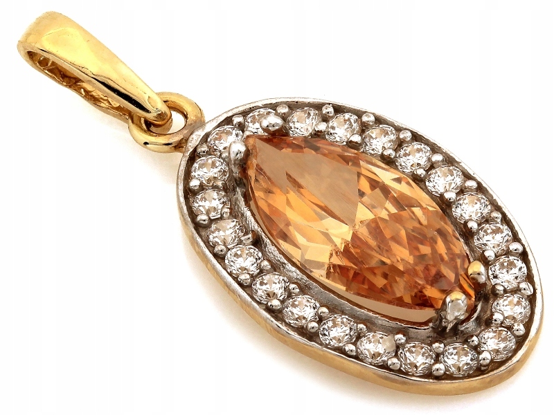 Zlatý přívěsek 585 markýza s šampaňským kamenem a zirkony 14K, módní