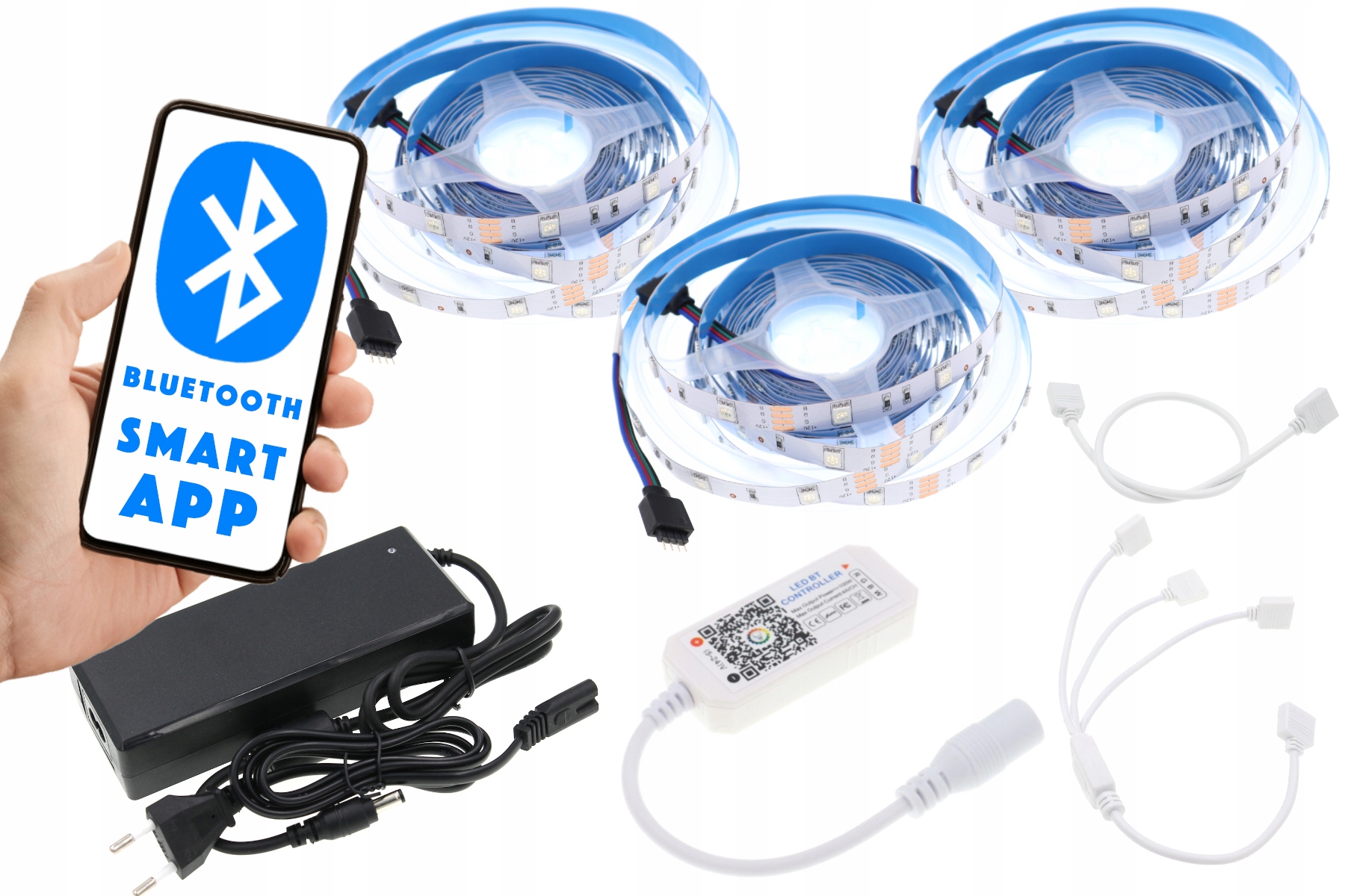 ZESTAW 15m Taśma LED RGB Bluetooth Android iOS