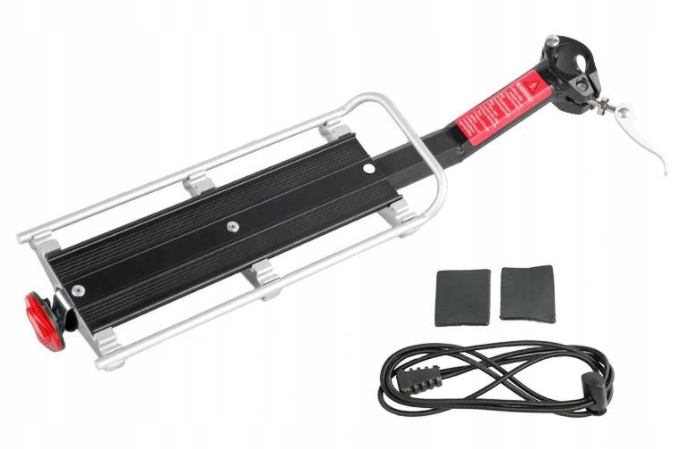 UNIWERSALNY BAGAŻNIK ROWEROWY TYLNY ALUMINIOWY NA ROWER WYTRZYMAŁY 50KG Kolor dominujący czarny